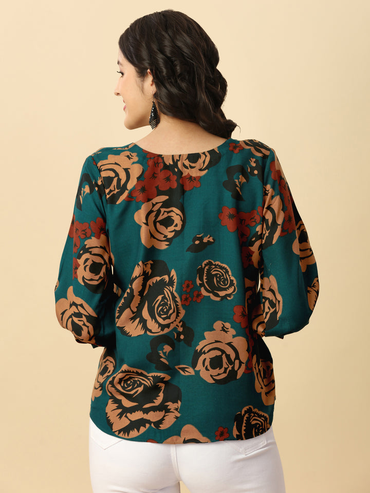 DARK FLORAL PRINTED TRENDY TOP - RAMA