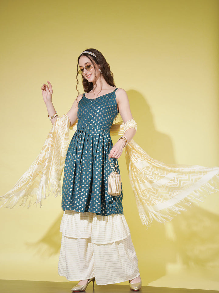 SHARARA KURTI SET WITH SWEET HEART NECK-RAMA