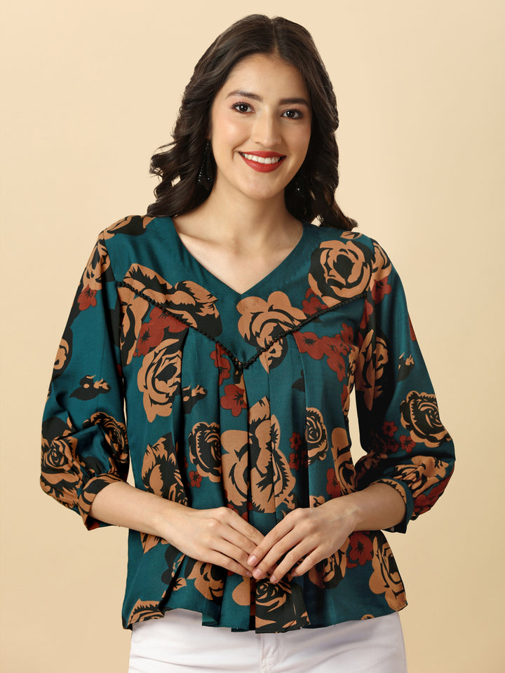 DARK FLORAL PRINTED TRENDY TOP - RAMA