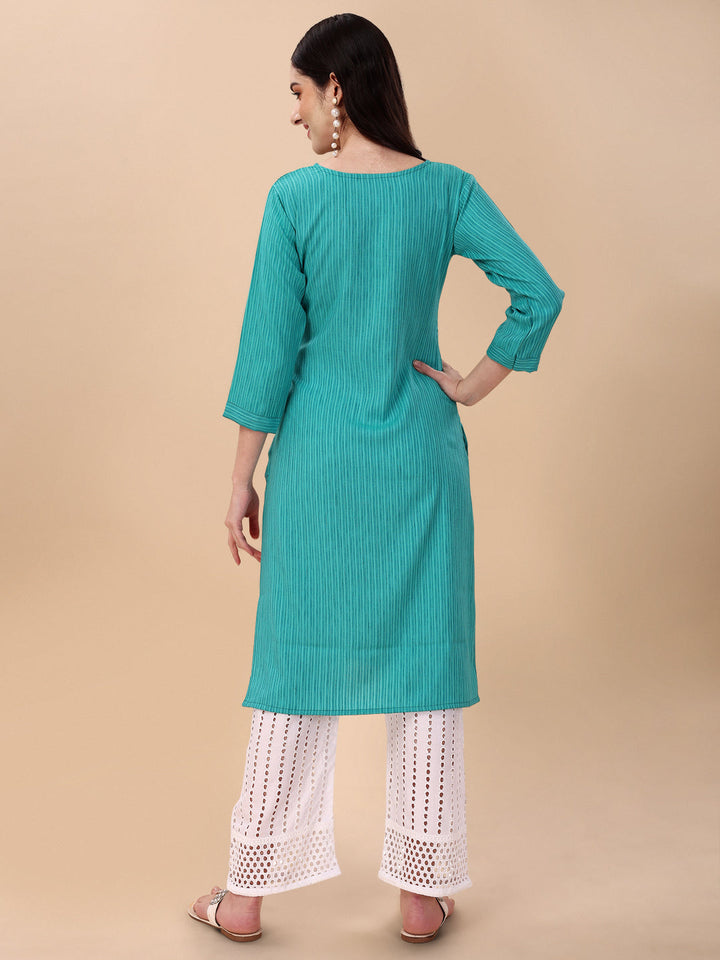 BROAD NECKED STRAIGHT EMBROIDERED  KURTI WITH PALAZZO -WINE