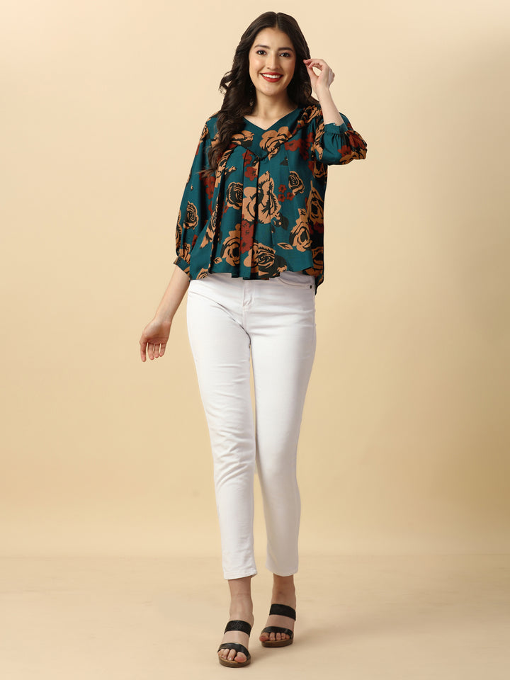 DARK FLORAL PRINTED TRENDY TOP - RAMA