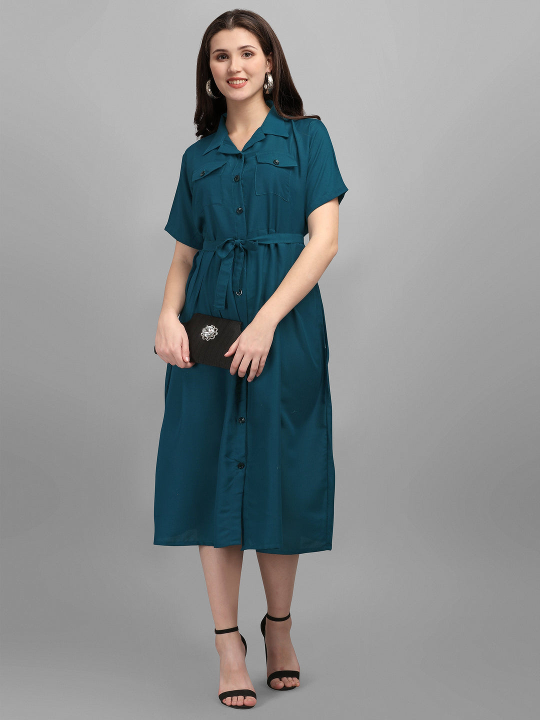 SOLID COLOURED SHIRT DRESS-WINE