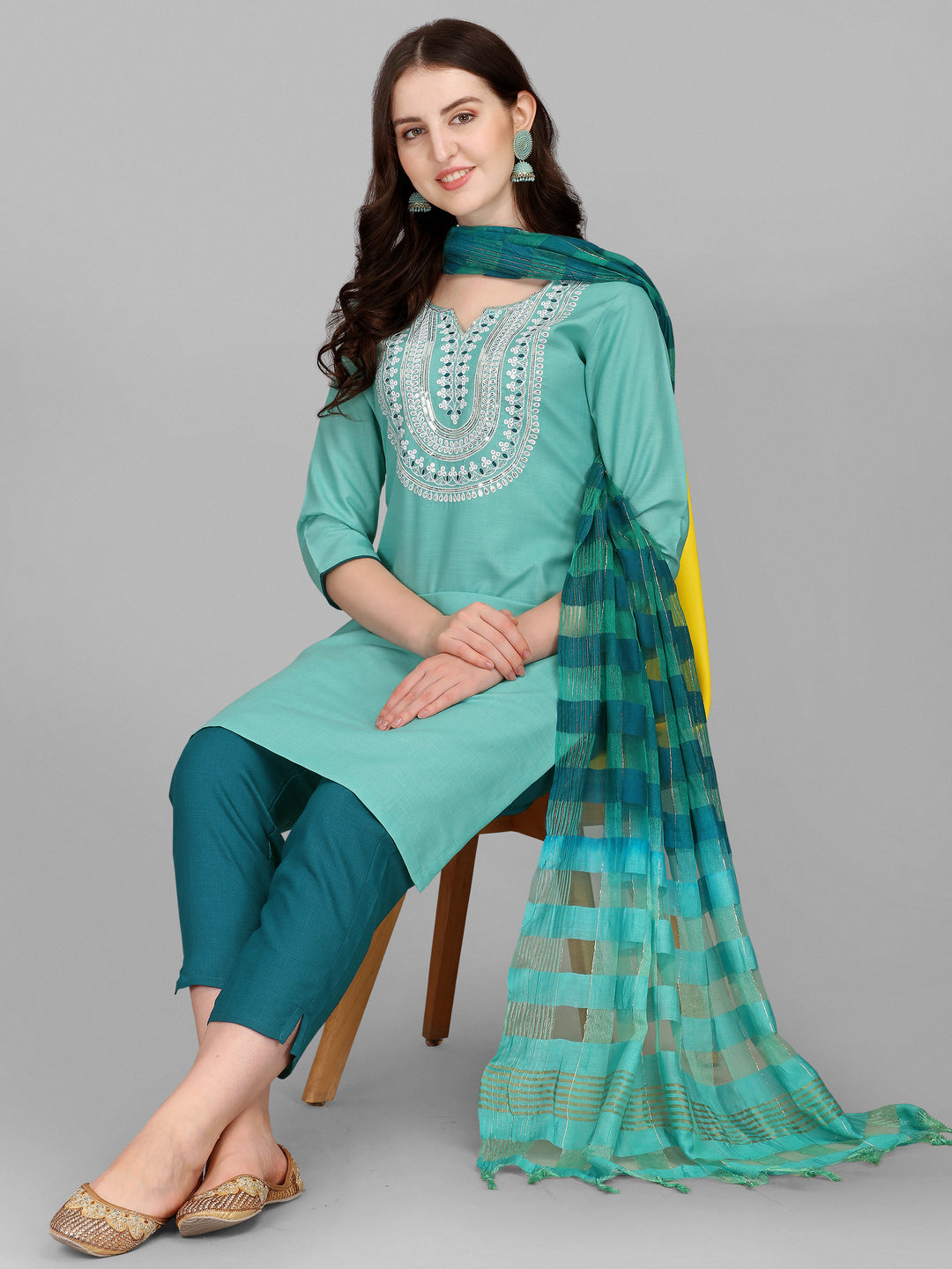 Embroidery Kurti Pant Dupatta Set