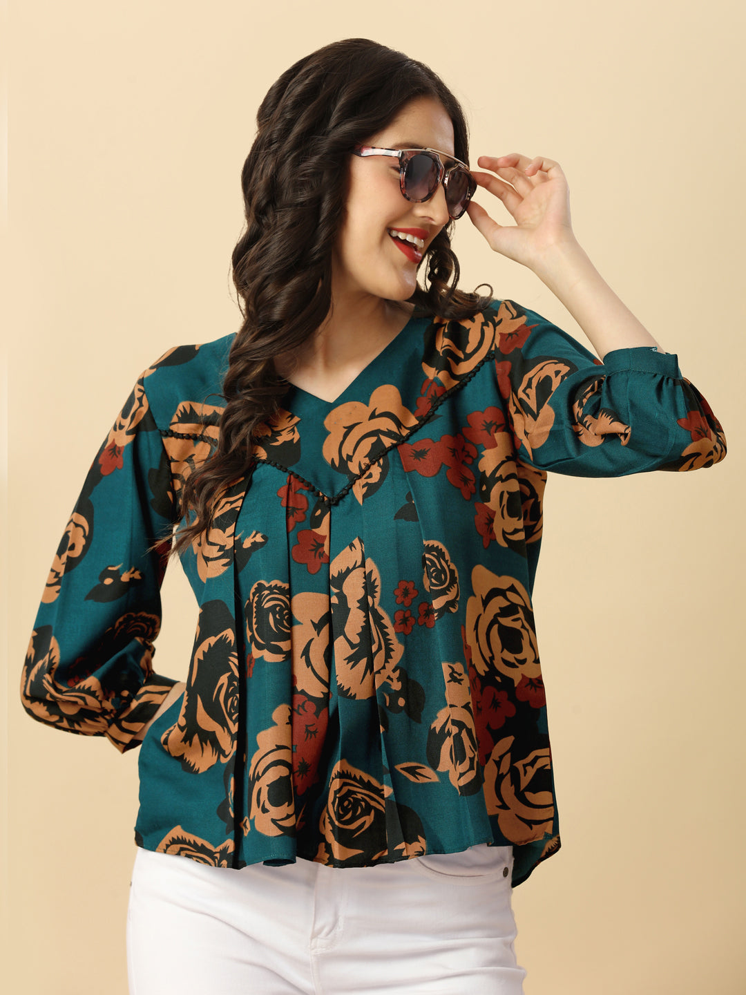 DARK FLORAL PRINTED TRENDY TOP - RAMA