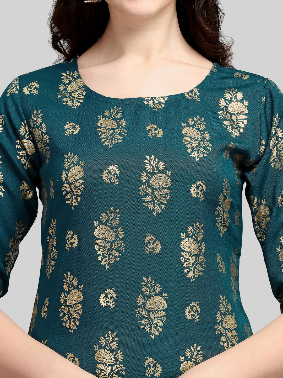 FOIL PRINTED KURTI SALAWAR SET-AQUA BLUE