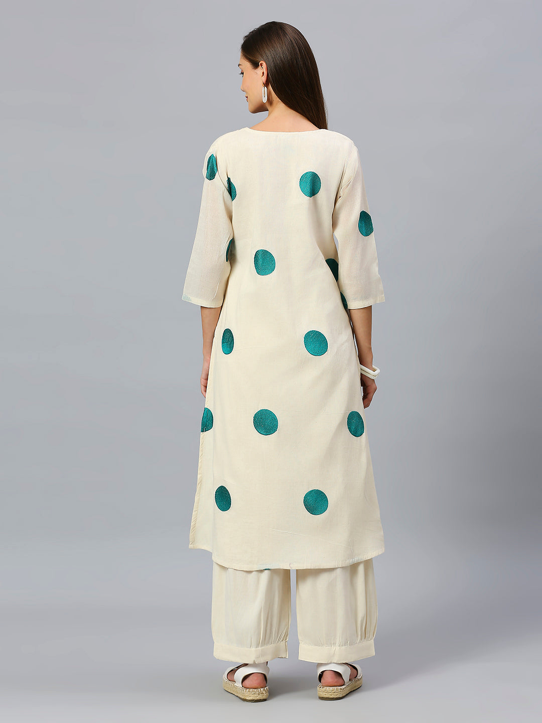 Geometric Embroidery Pure Cotton Straight Kurta With Pant