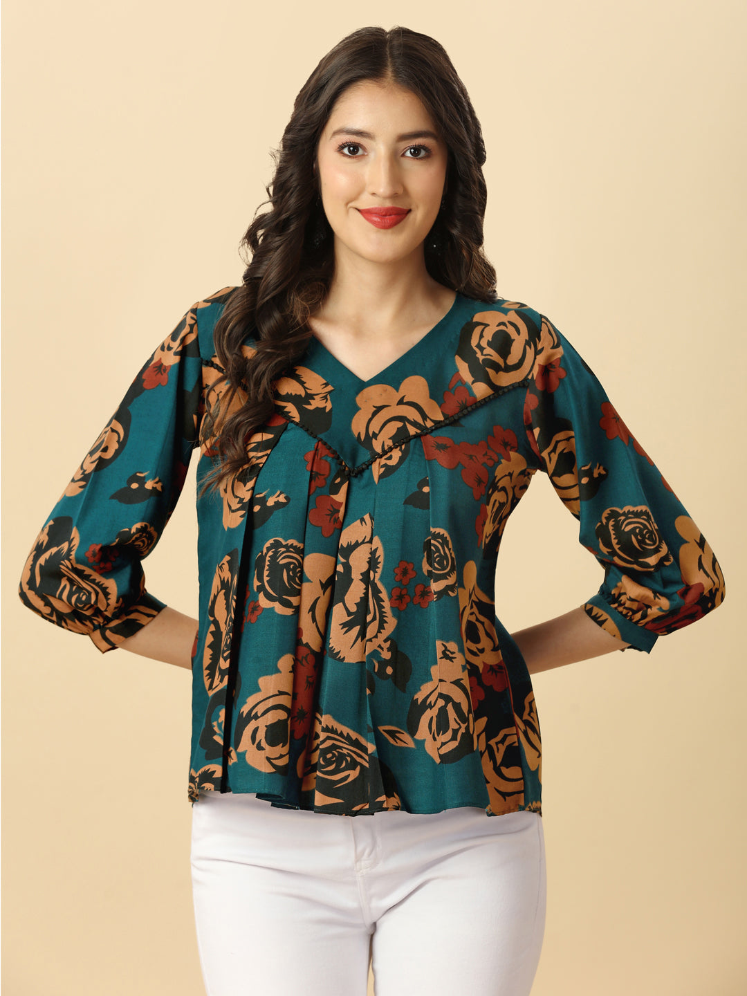 DARK FLORAL PRINTED TRENDY TOP - RAMA