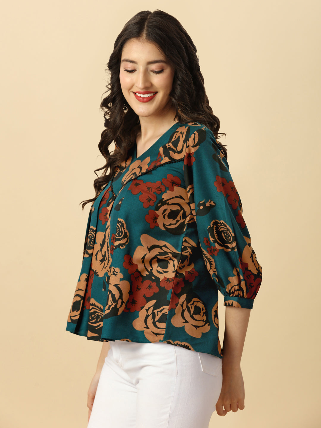 DARK FLORAL PRINTED TRENDY TOP - RAMA