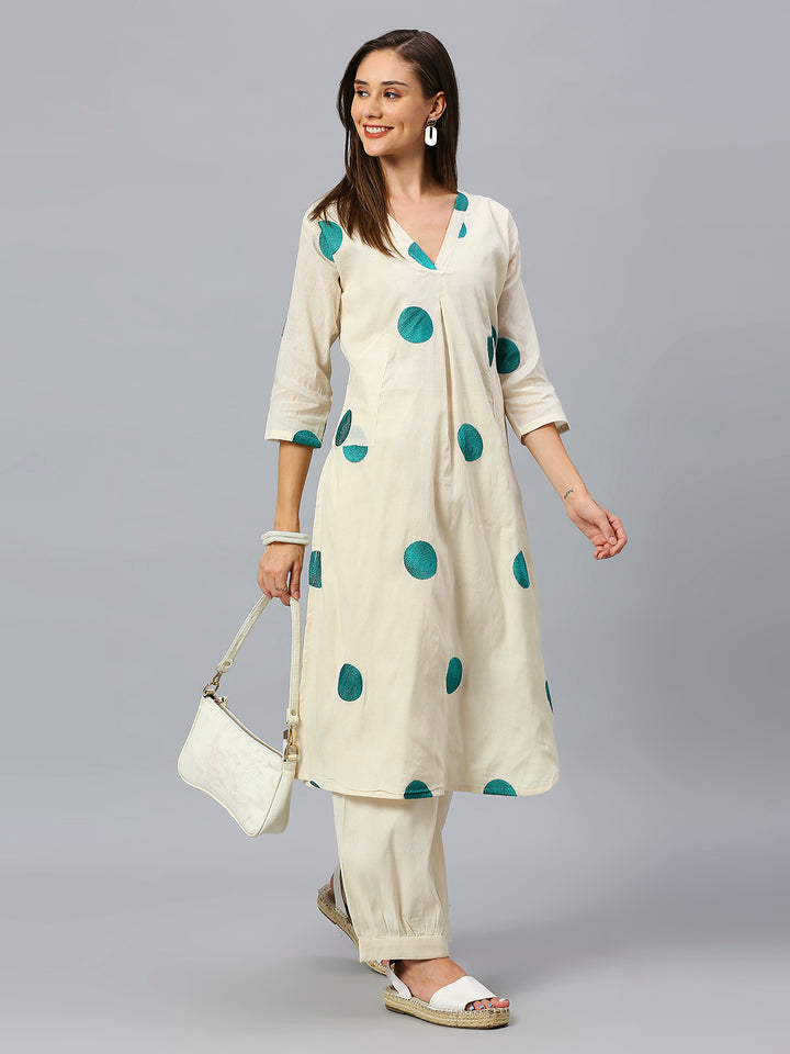 Geometric Embroidery Pure Cotton Straight Kurta With Pant