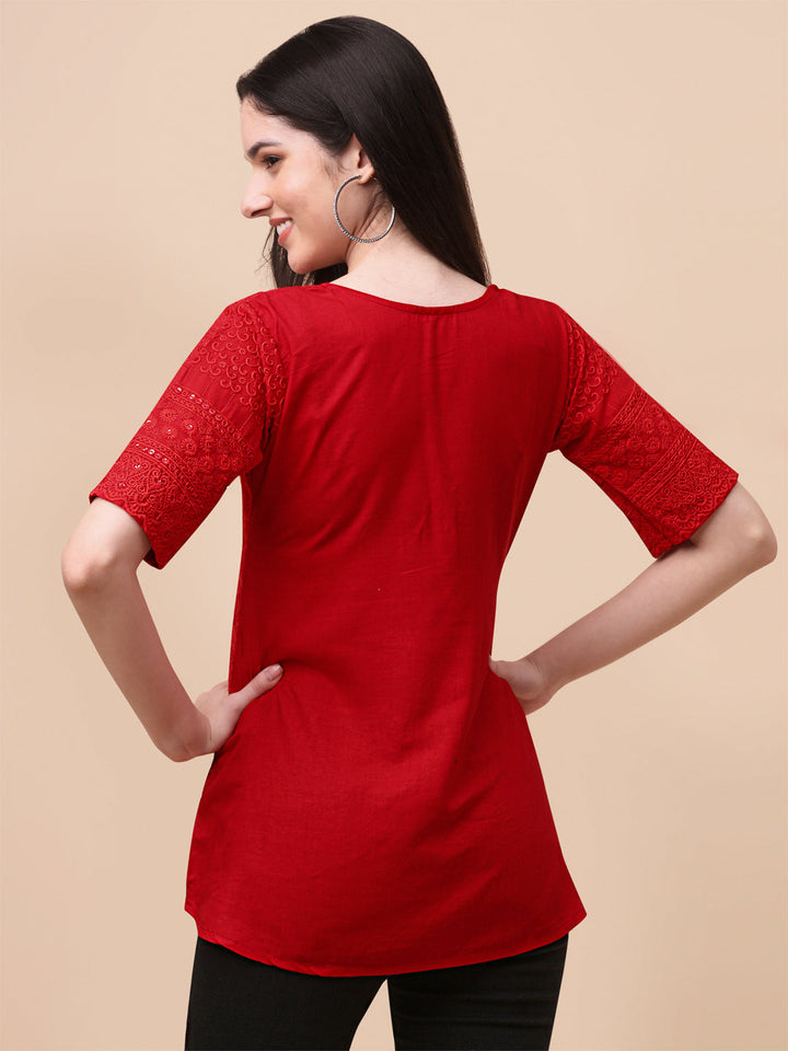 EMBROIDERY FANCY TOP - RED