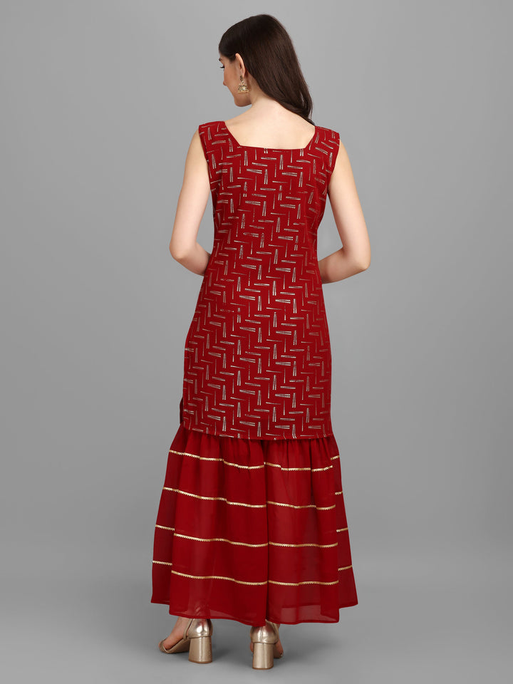 FOIL PRINTED SHARARA SET-RED