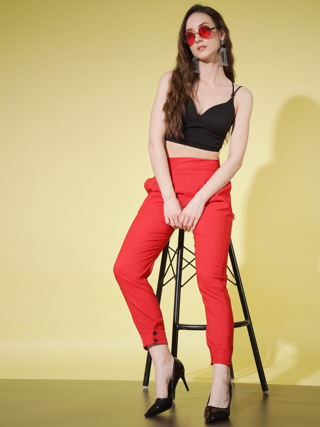 WOMEN SOLID PANT VINTAGE - YELLOW