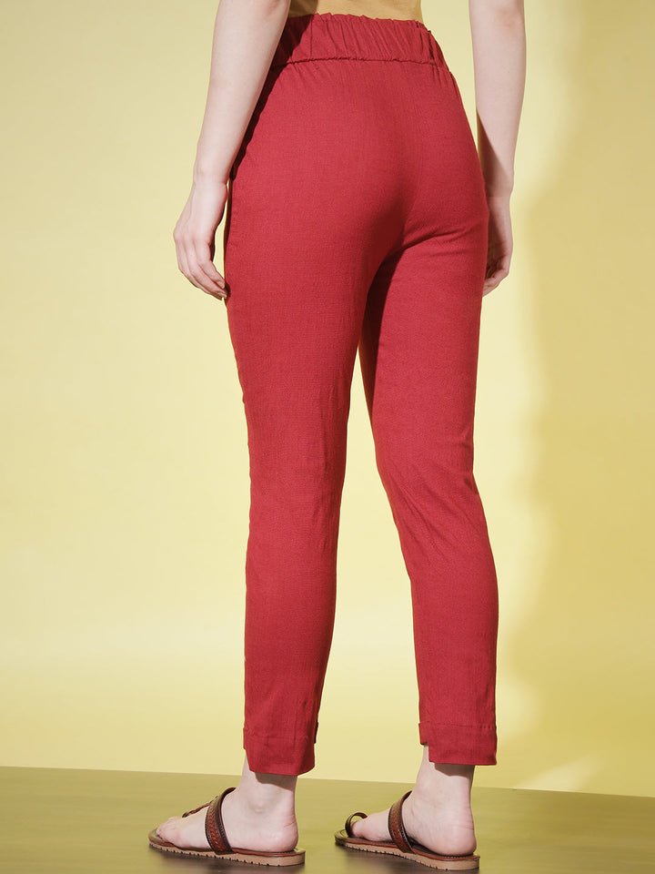 SOLID PANT WITH TIE-UPS-RED