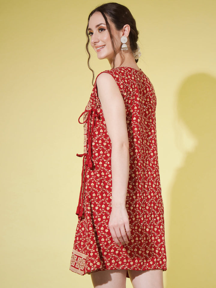 EMBROIDERY SHORT KURTI - RED