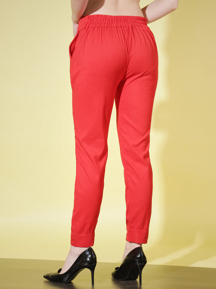 WOMEN SOLID PANT VINTAGE - MAROON