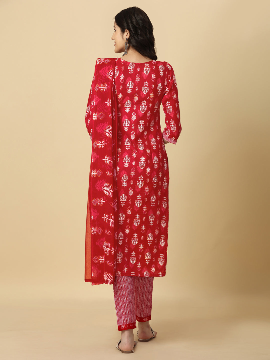 PRINTED KURTI PANT AND DUPATTA SET -PEACH