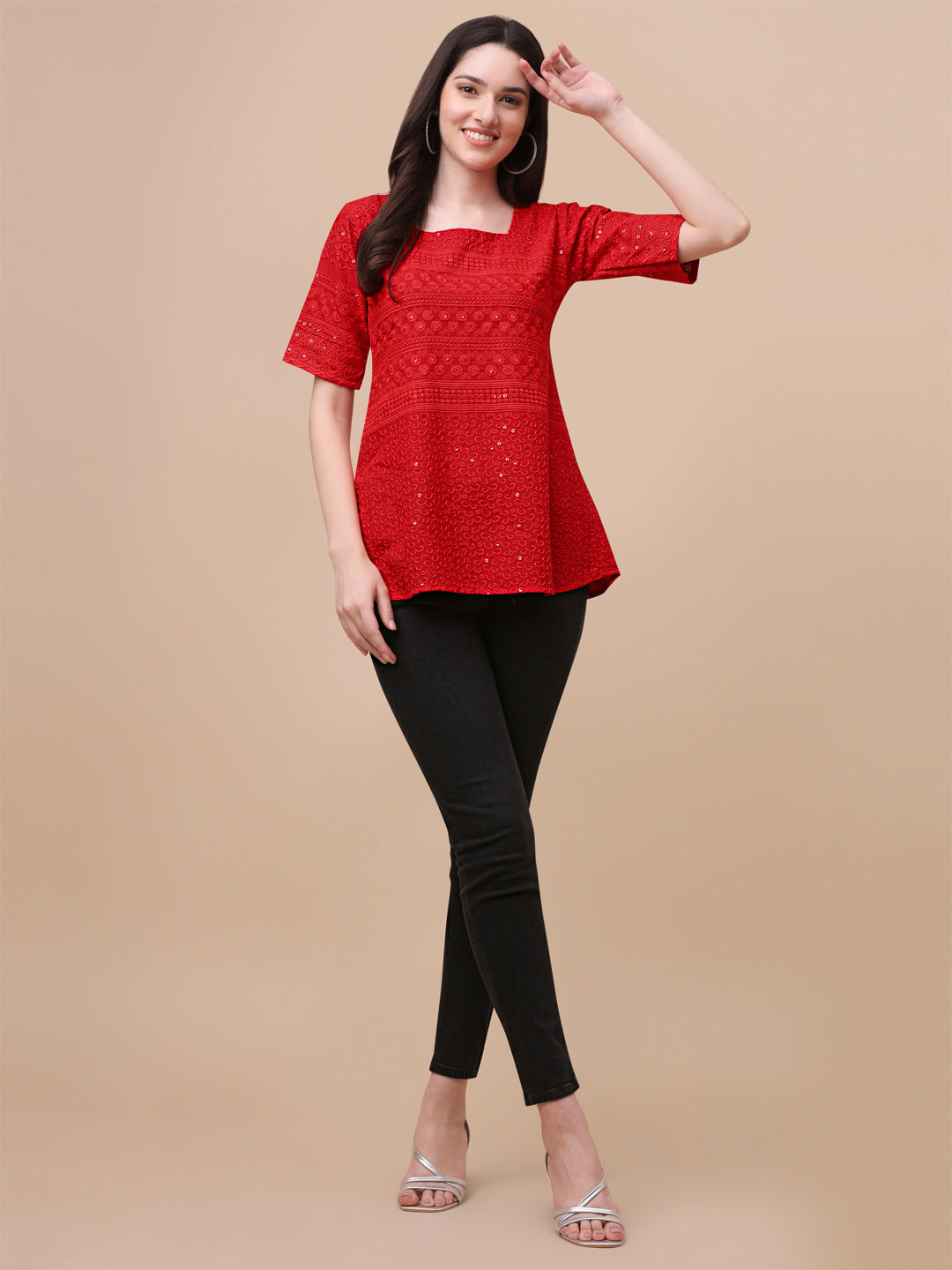 EMBROIDERY FANCY TOP - RED