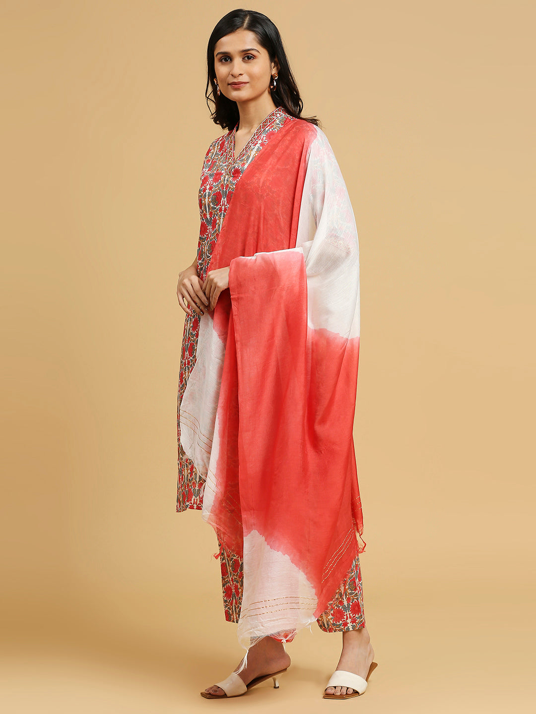 Embroidered Cotton Kurti, Pant, and Dupatta Set