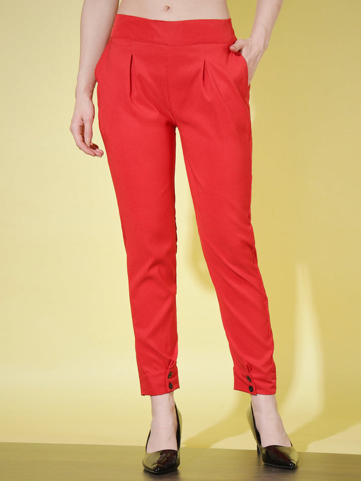 WOMEN SOLID PANT VINTAGE - RED