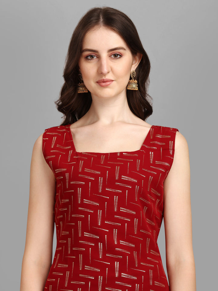 FOIL PRINTED SHARARA SET-RED