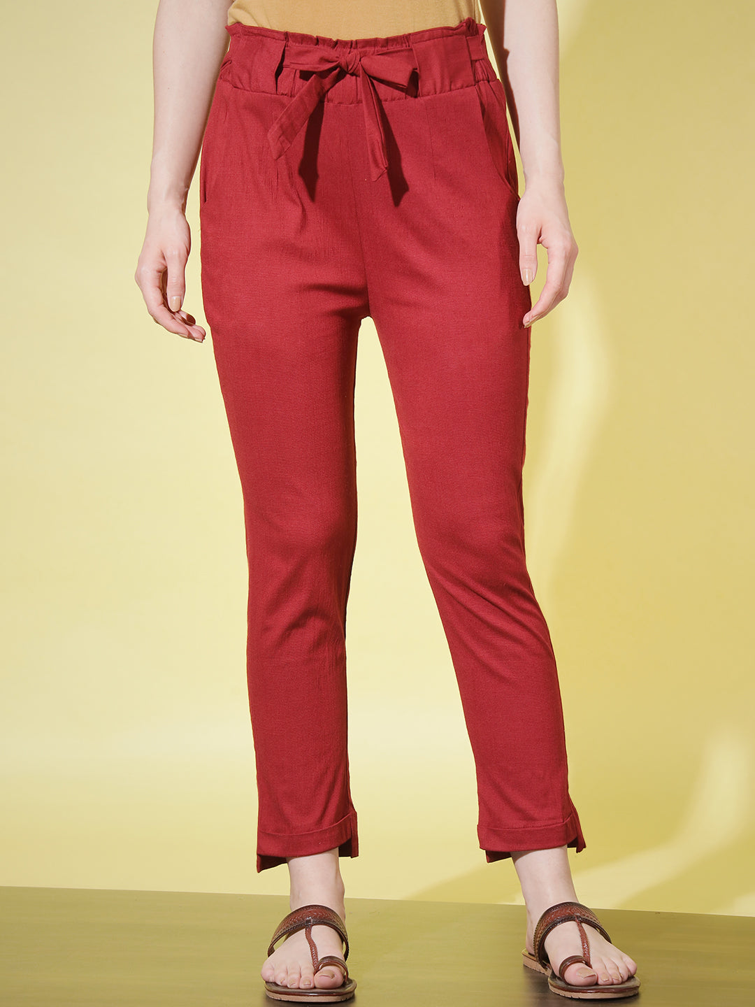 SOLID PANT WITH TIE-UPS-RED