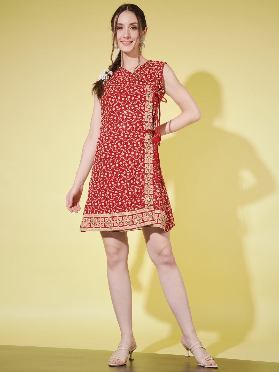 EMBROIDERY SHORT KURTI - RED