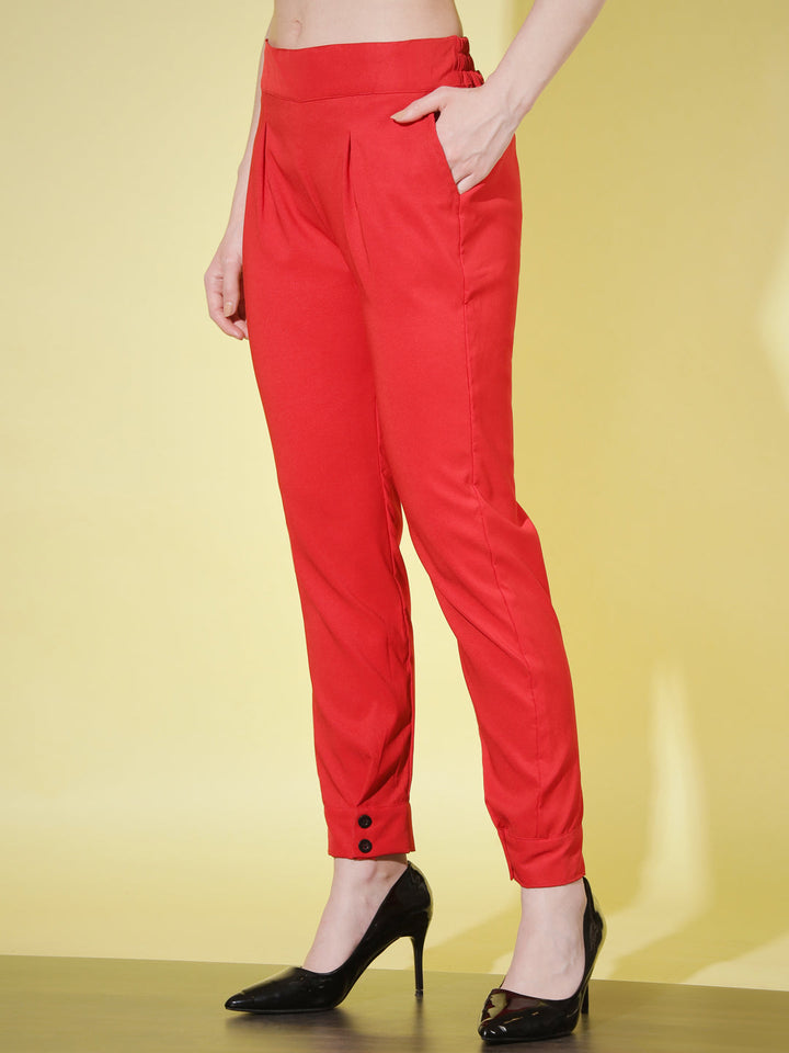 WOMEN SOLID PANT VINTAGE - RED