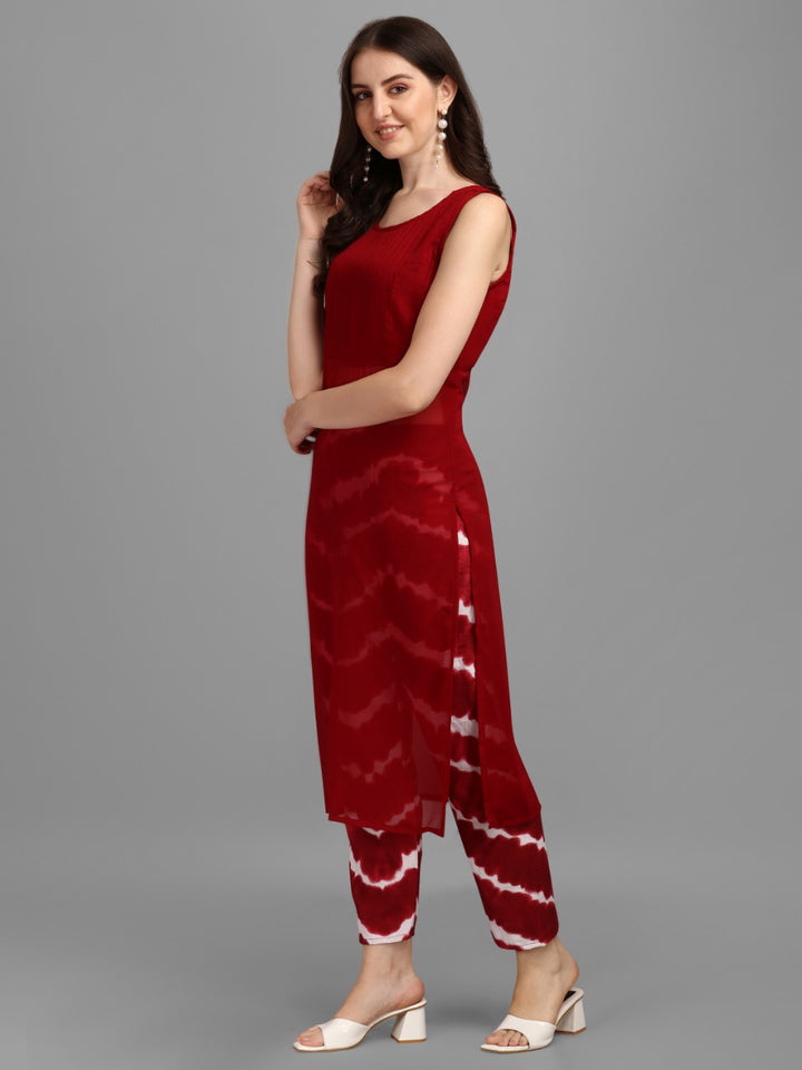 SOLID KURTI WITH PANT - RED