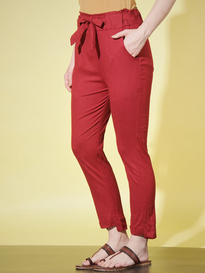 SOLID PANT WITH TIE-UPS-RED