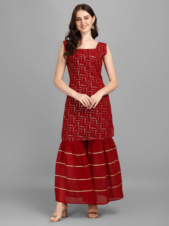 FOIL PRINTED SHARARA SET-RED