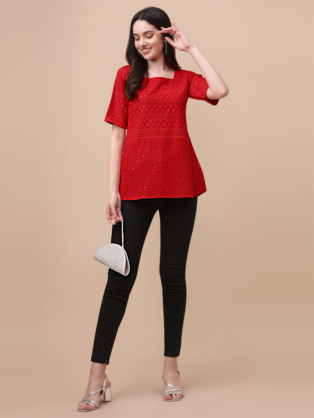 EMBROIDERY FANCY TOP - RED