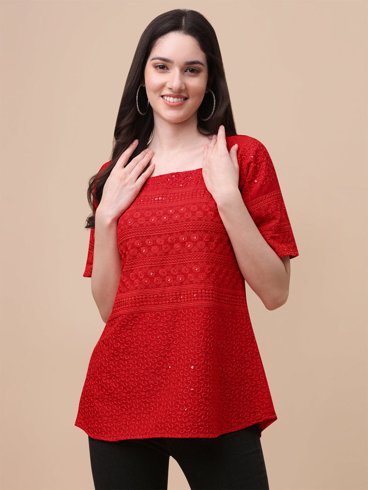 EMBROIDERY FANCY TOP - RED