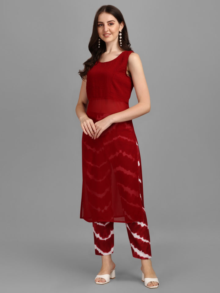 SOLID KURTI WITH PANT - RED