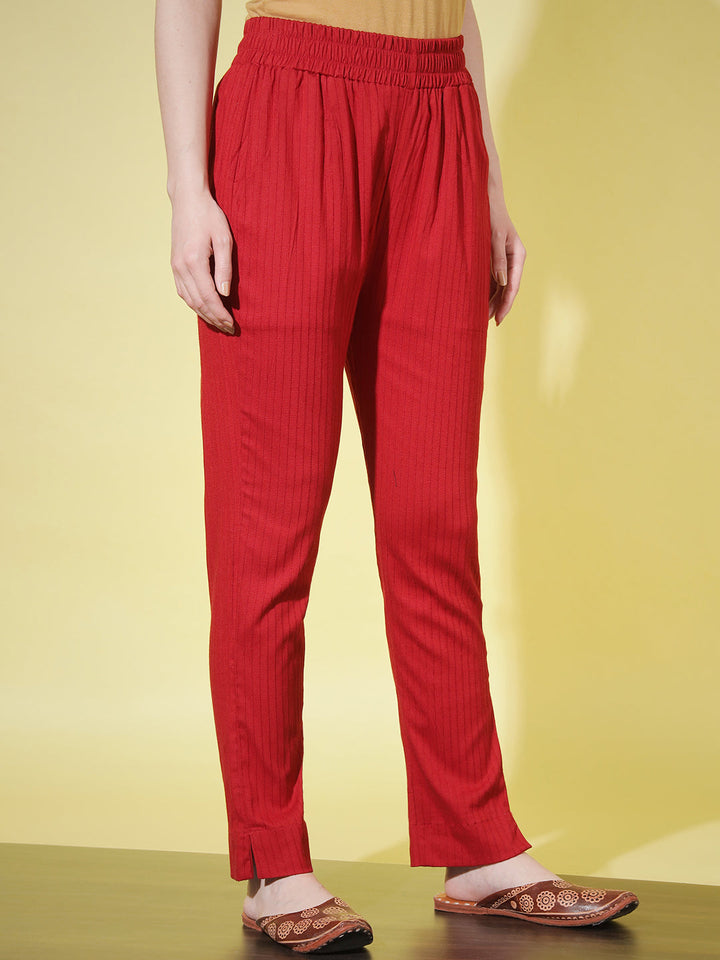 SOLID STRIPE PANT-RED