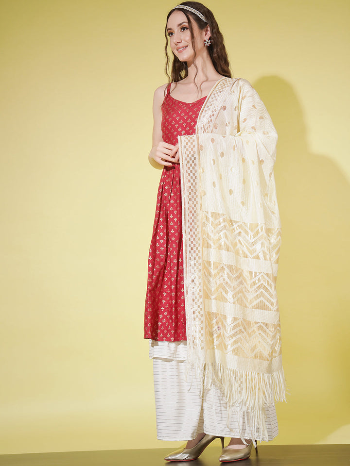 SHARARA KURTI SET WITH SWEET HEART NECK-RED