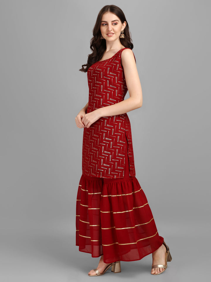 FOIL PRINTED SHARARA SET-RED