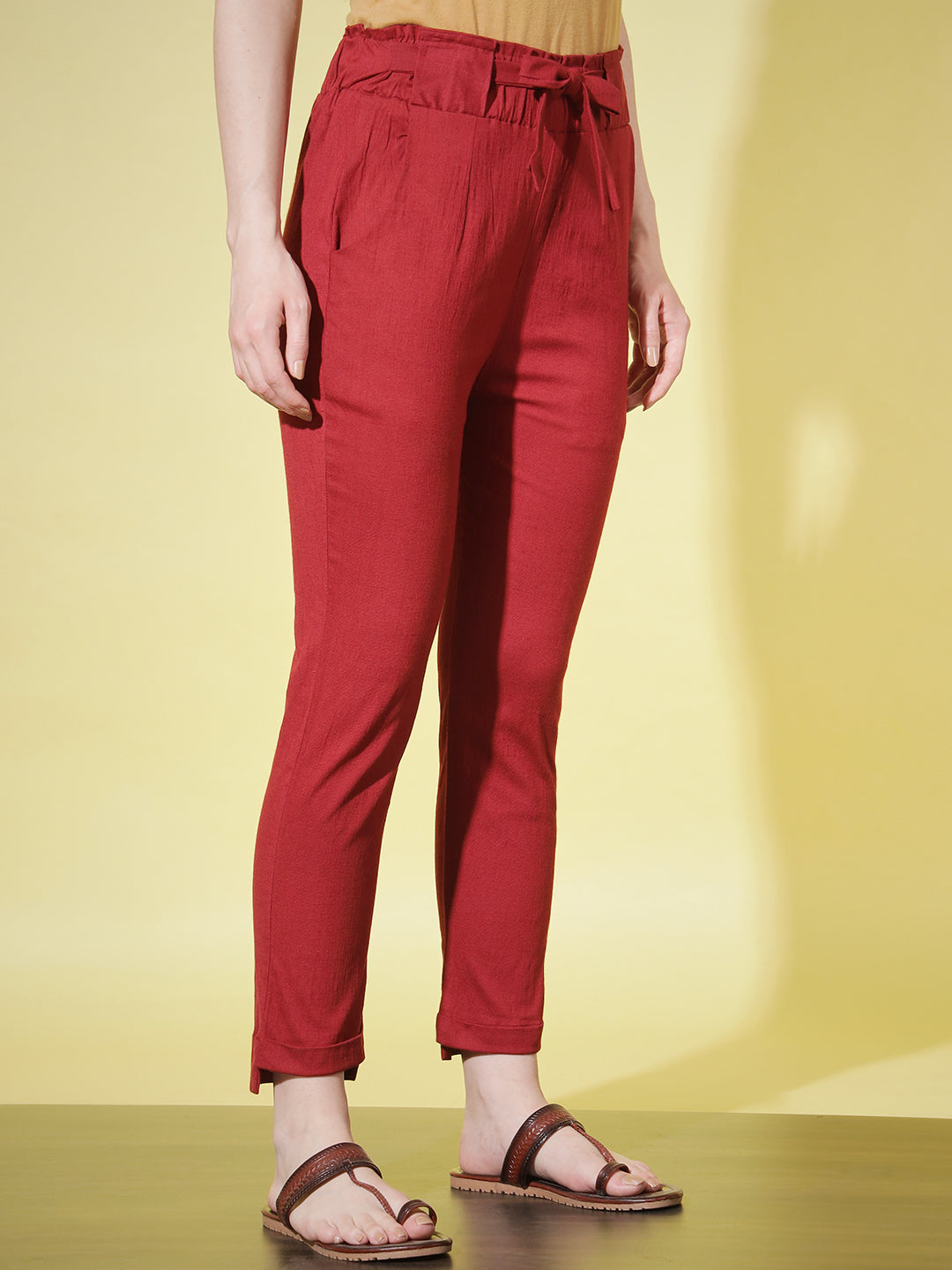 SOLID PANT WITH TIE-UPS-RED