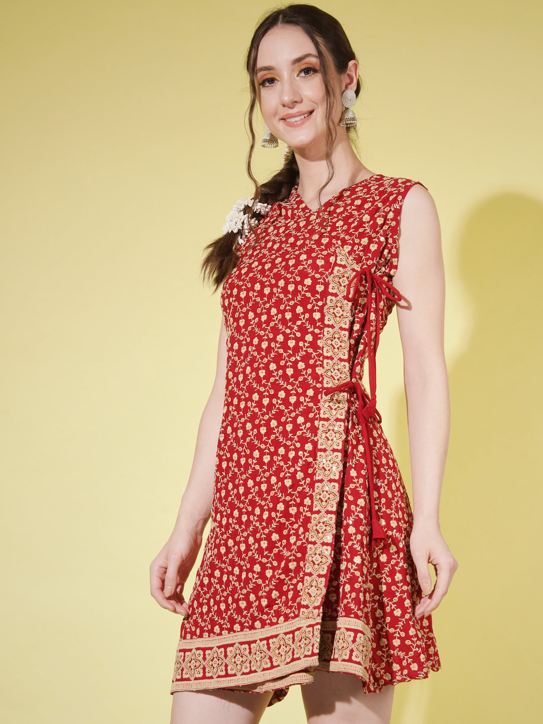 EMBROIDERY SHORT KURTI - RED