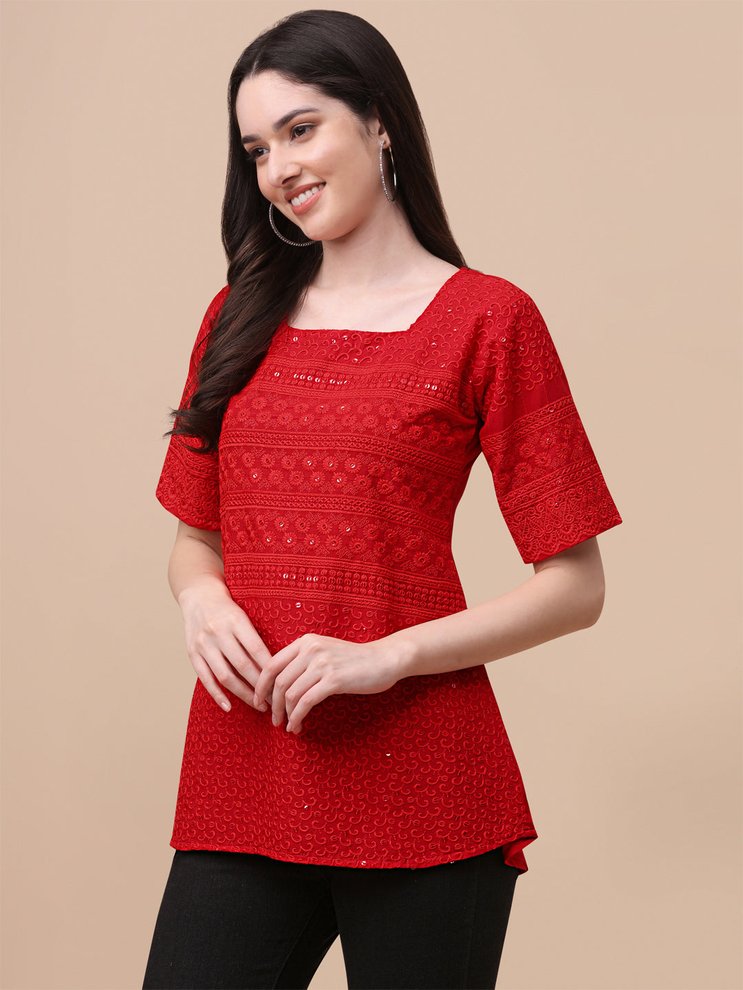 EMBROIDERY FANCY TOP - RED