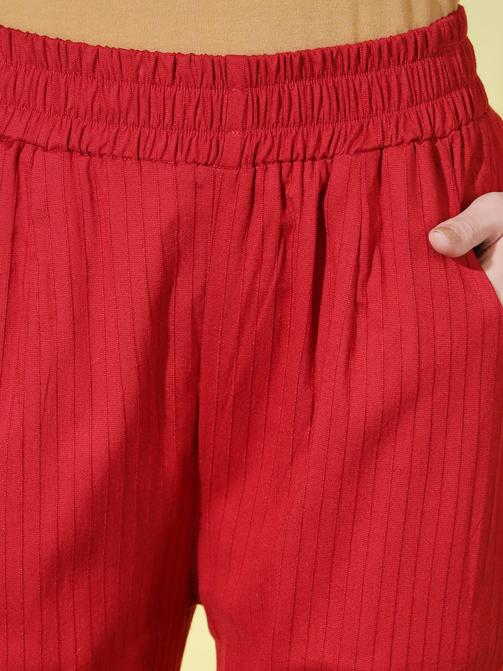 SOLID STRIPE PANT-RED