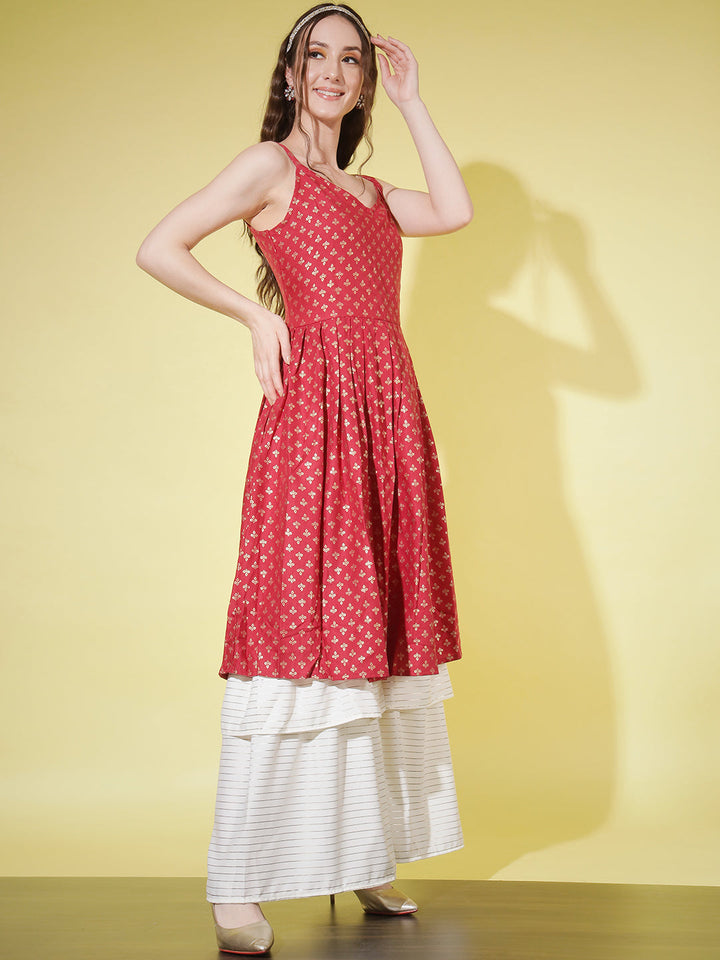 SHARARA KURTI SET WITH SWEET HEART NECK-RED