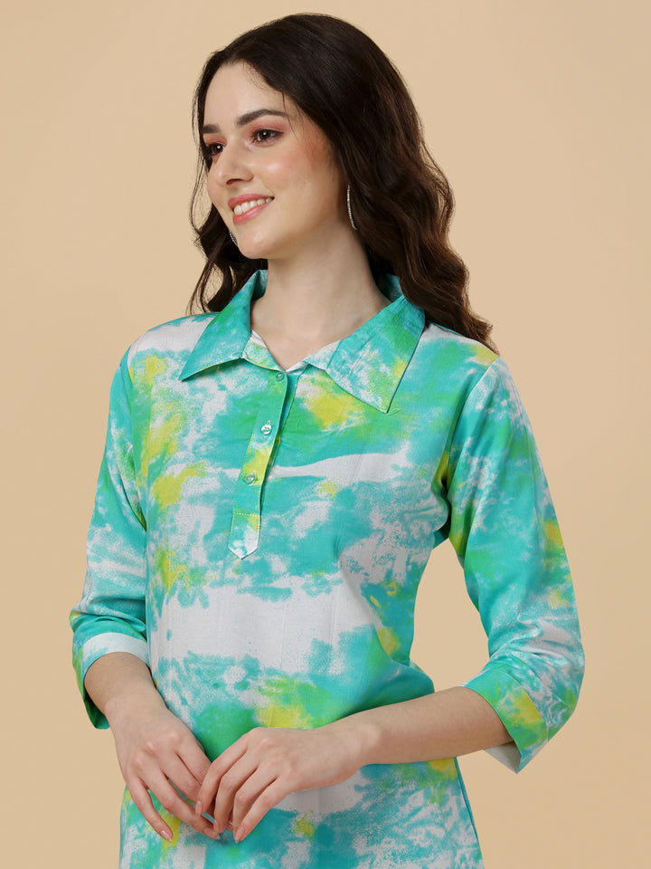 MULTI COLORED ELEGANT TOP-SEA GREEN