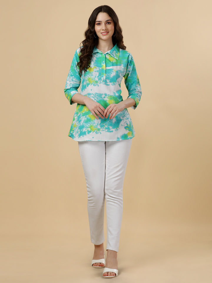 MULTI COLORED ELEGANT TOP-SEA GREEN