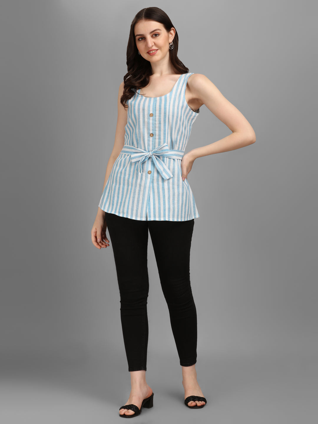 STRIPED COTTON TOP-AQUA GREEN