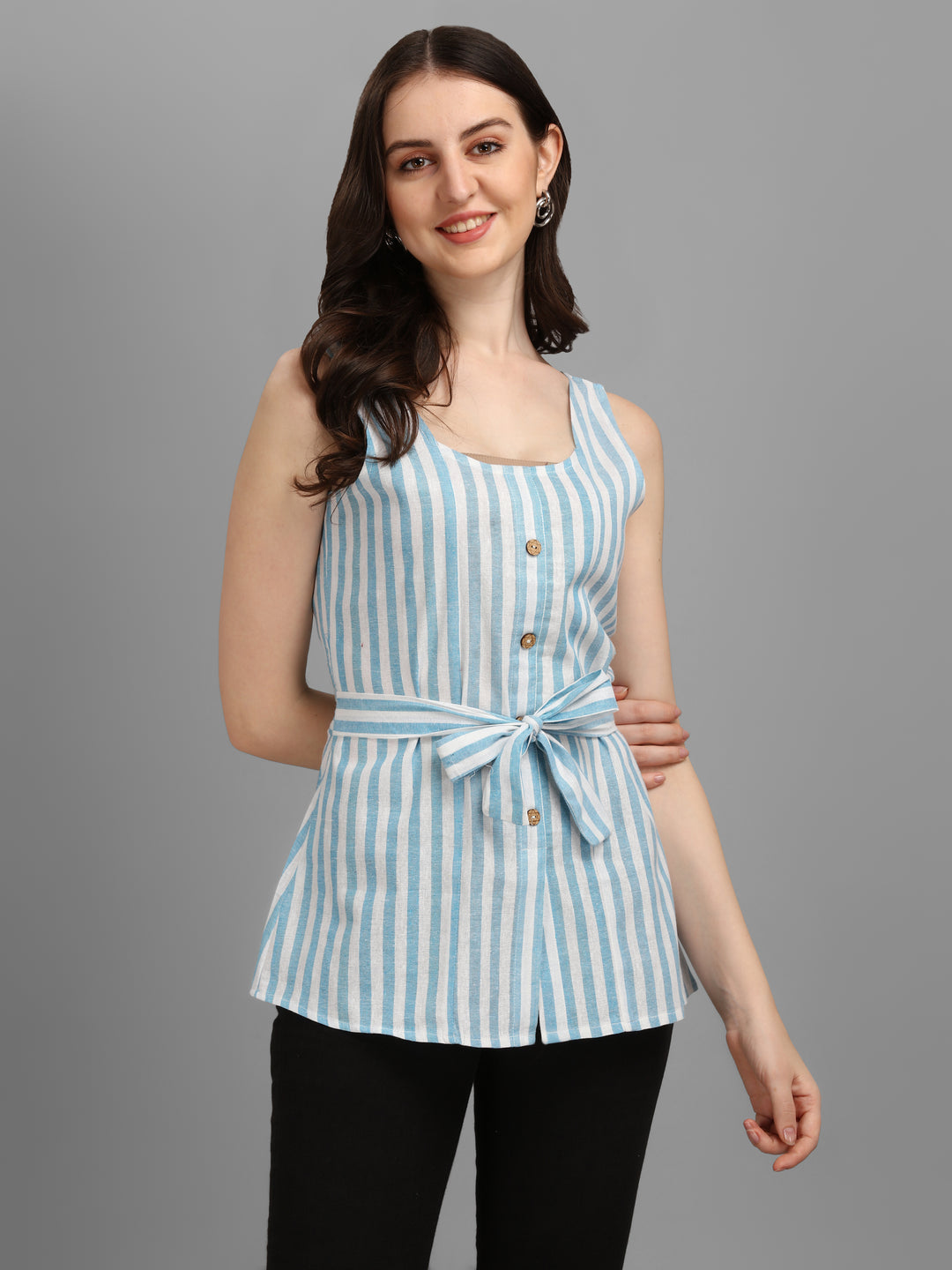 STRIPED COTTON TOP-AQUA GREEN