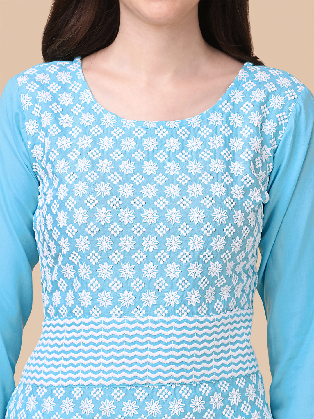 EMBROIDERY RAYON  KURTI PALAZZO SET - SKY BLUE