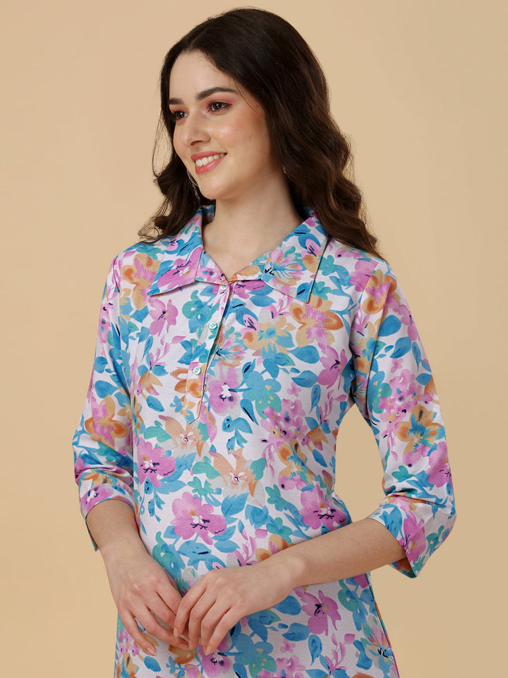 MULTI COLORED ELEGANT TOP-SKY BLUE