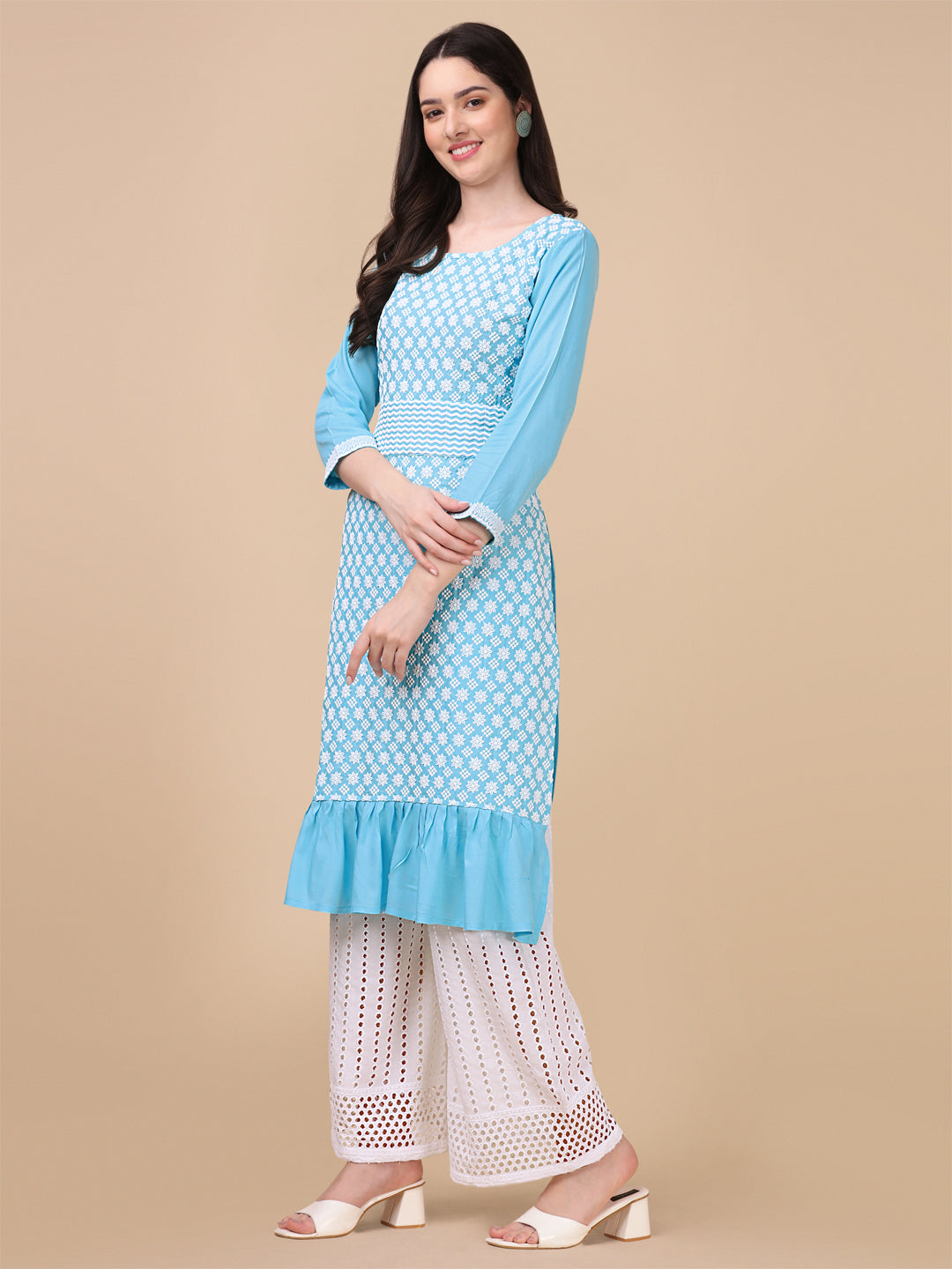 EMBROIDERY RAYON KURTI PALAZZO SET - YELLOW