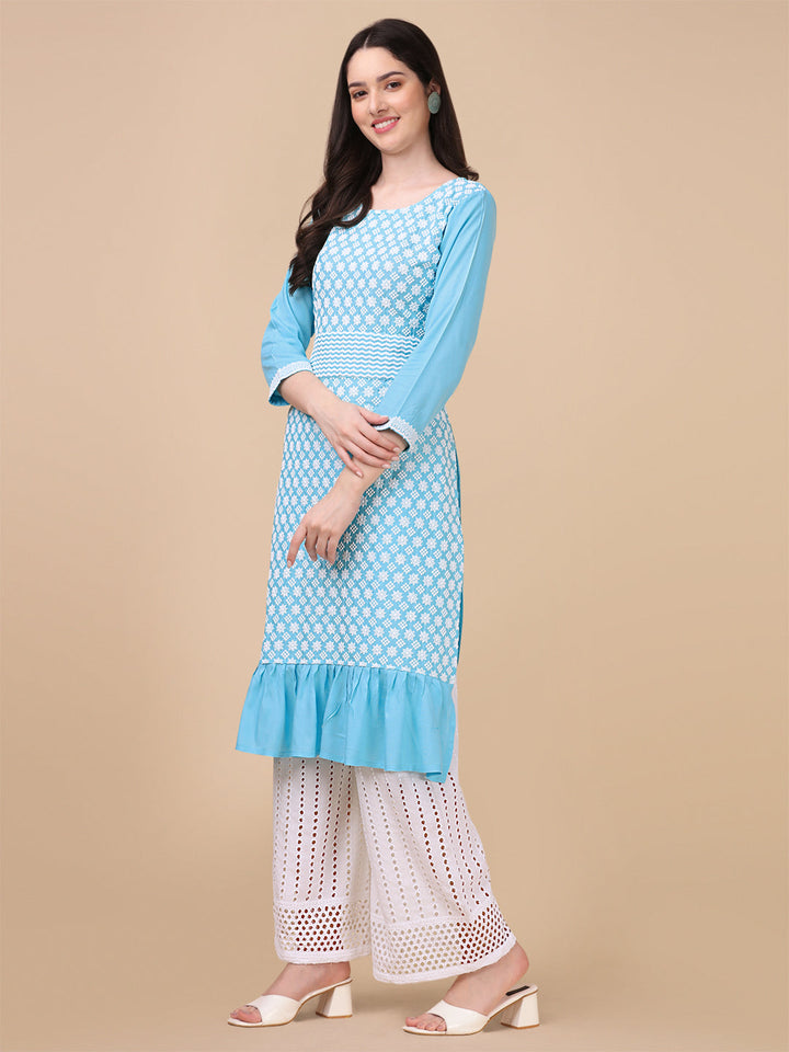 EMBROIDERY RAYON KURTI PALAZZO SET - YELLOW