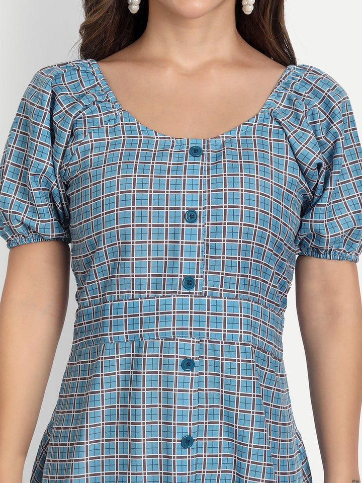 ELEGENT CHECKED AND BUTTONED DRESS - PURPLE